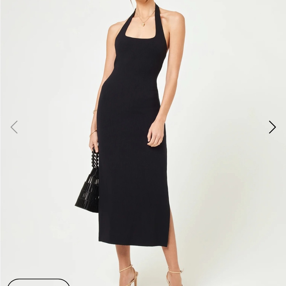 L*Space Black Ribbed Halter Midi Dress